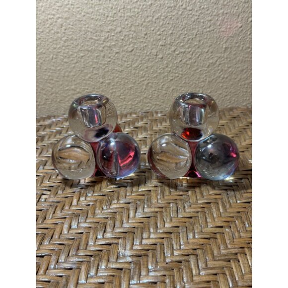 Westmoreland Glass Della Robbia Candleholder Vintage Rose Clear  Ball Stack Set - Picture 2 of 8